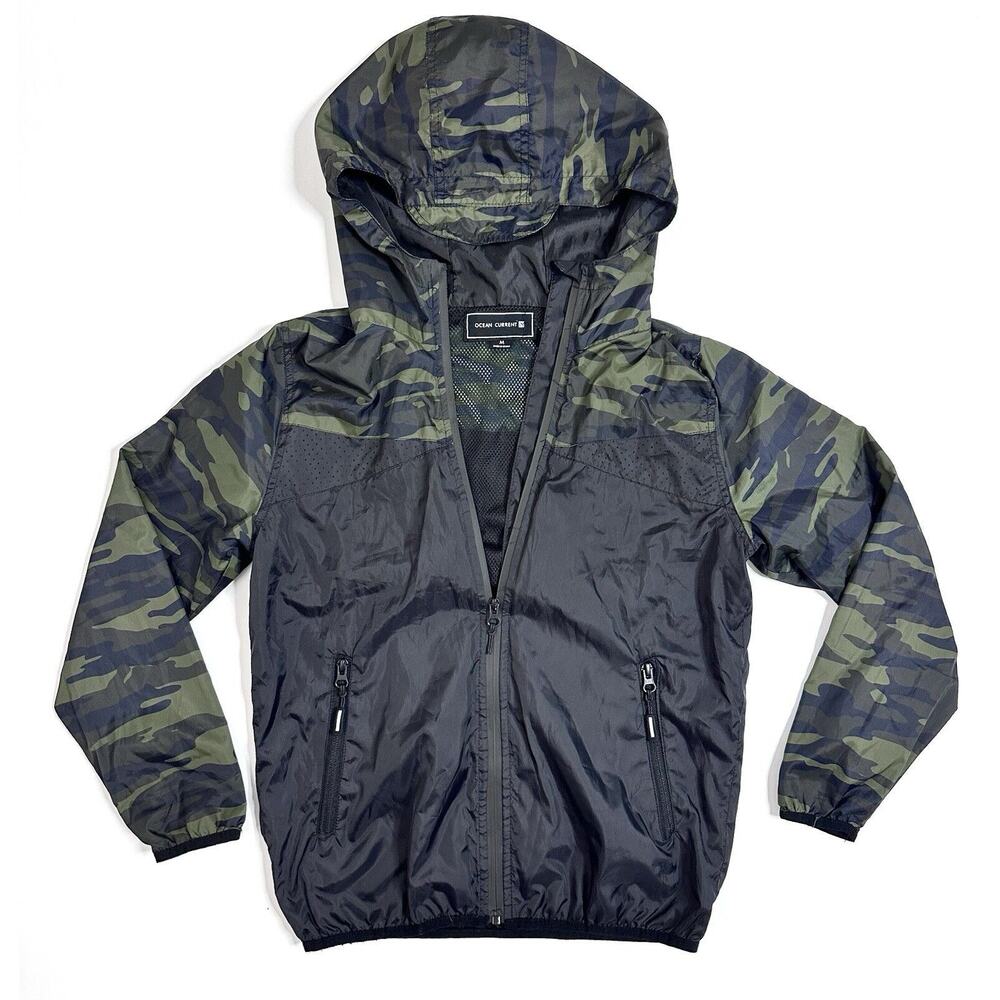 Ocean Current Boys Youth Rain Jacket Windbreaker Coat Camo Black Green Size M
